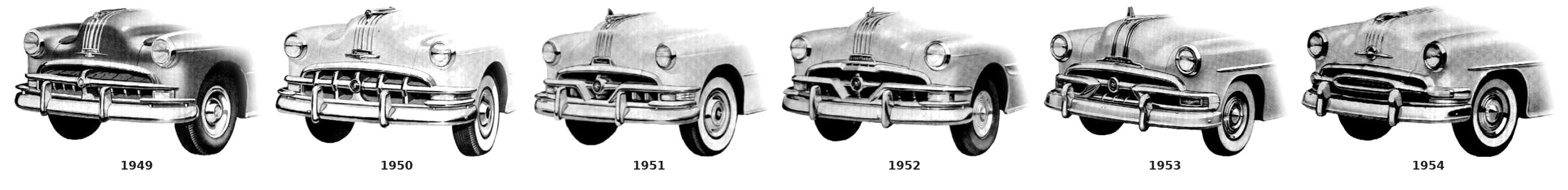 1949 to 1954 Pontiac Chieftain front end comparison lineup